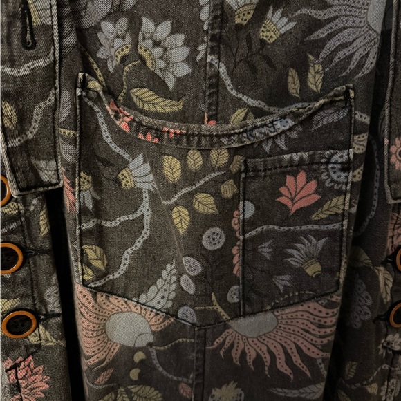 EUC Three Bird Nest High Hopes Slouchy Denim Overalls Floral Black Oversized XL - Picture 4 of 4